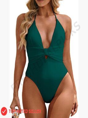 Sexy Halter Deep V Cutout Backless Monokini One Piece Swimsuit Cheeky